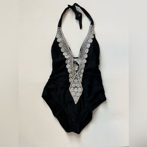 Black Cream Lace Tie Swimsuit Size Medium